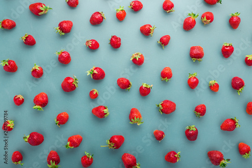 Fresh organic strawberries pattern, top view