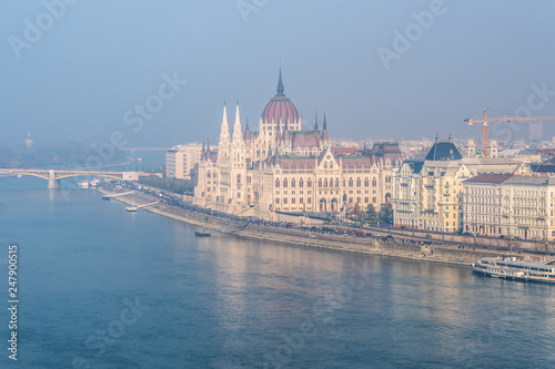 View of Hungarian parliament at Danube river in Budapest city, Hungary © k_samurkas