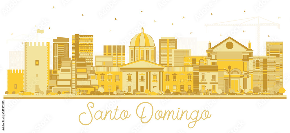 Santo Domingo Dominican Republic City Skyline Silhouette with Golden Buildings Isolated on White. Santo Domingo Dominican Republic City Skyline Silhouette with Golden Buildings Isolated on White.
