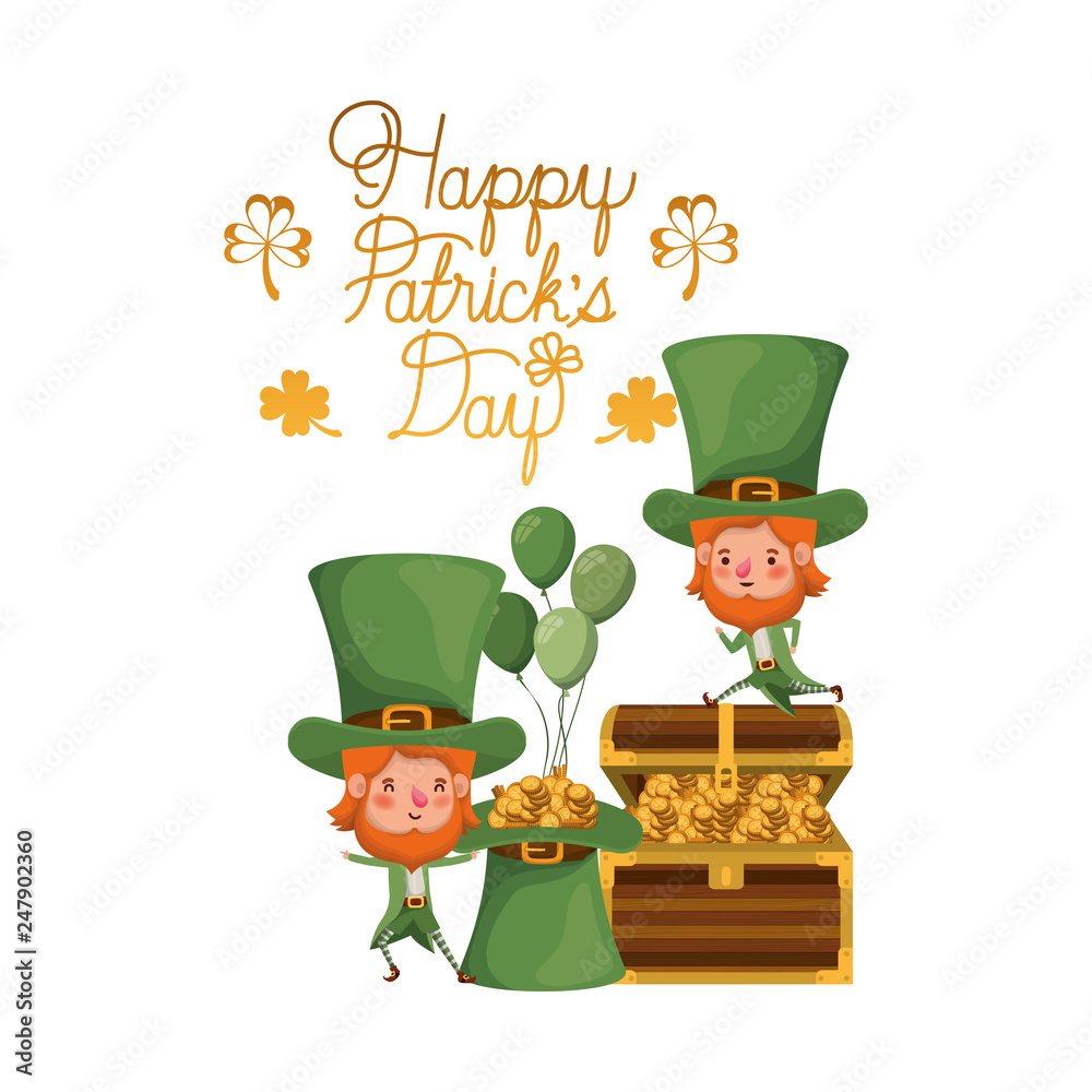 happy patricks day label with leprechauns character happy patricks day label with leprechauns character