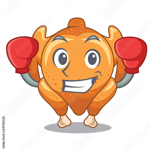 Boxing roast chicken on a mascot plate