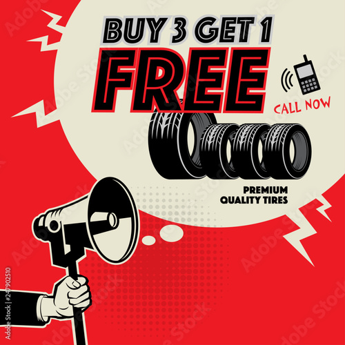 Garage poster with text Buy 3 get 1 Free