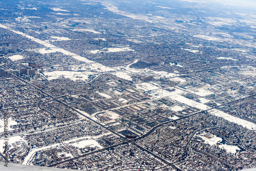 Winter aerial view of North York in Toronto