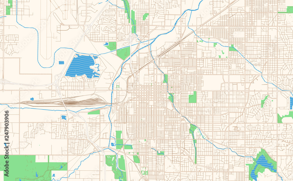 Lincoln Nebraska printable map excerpt. This vector streetmap of downtown Lincoln is made for
