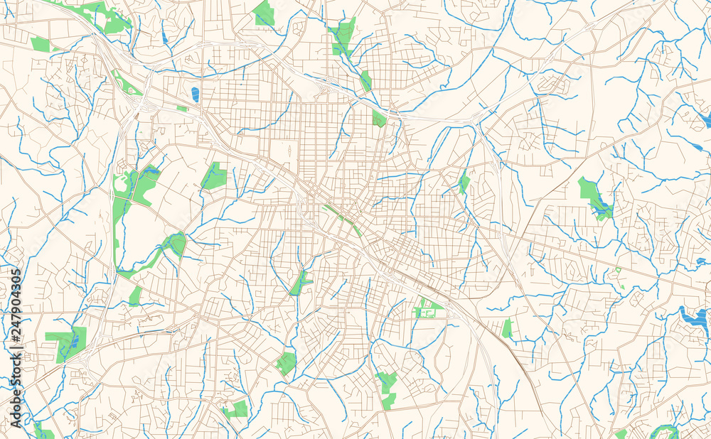 Fototapeta premium Durham North Carolina printable map excerpt