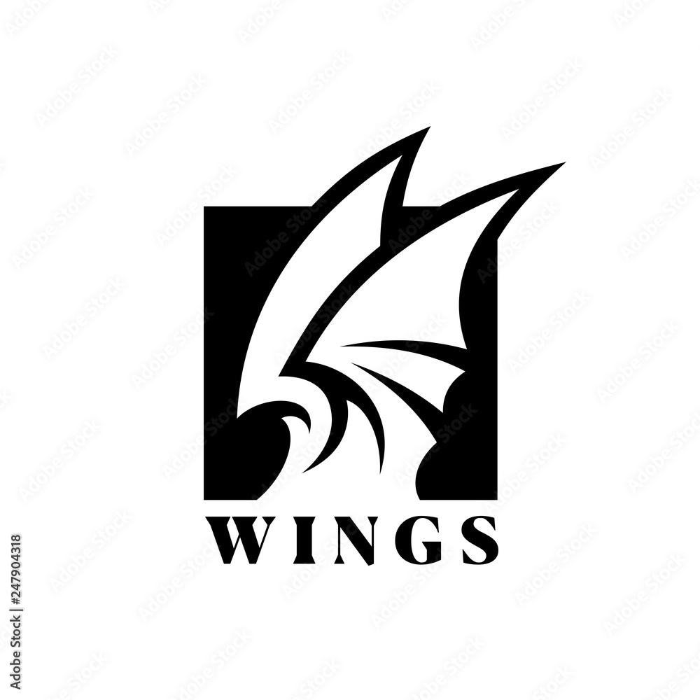 Stylized wings in square negative space icon Stylized wings in square negative space icon
