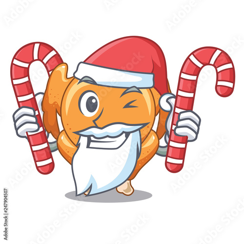 Santa with candy cartoon roast chicken ready to eat