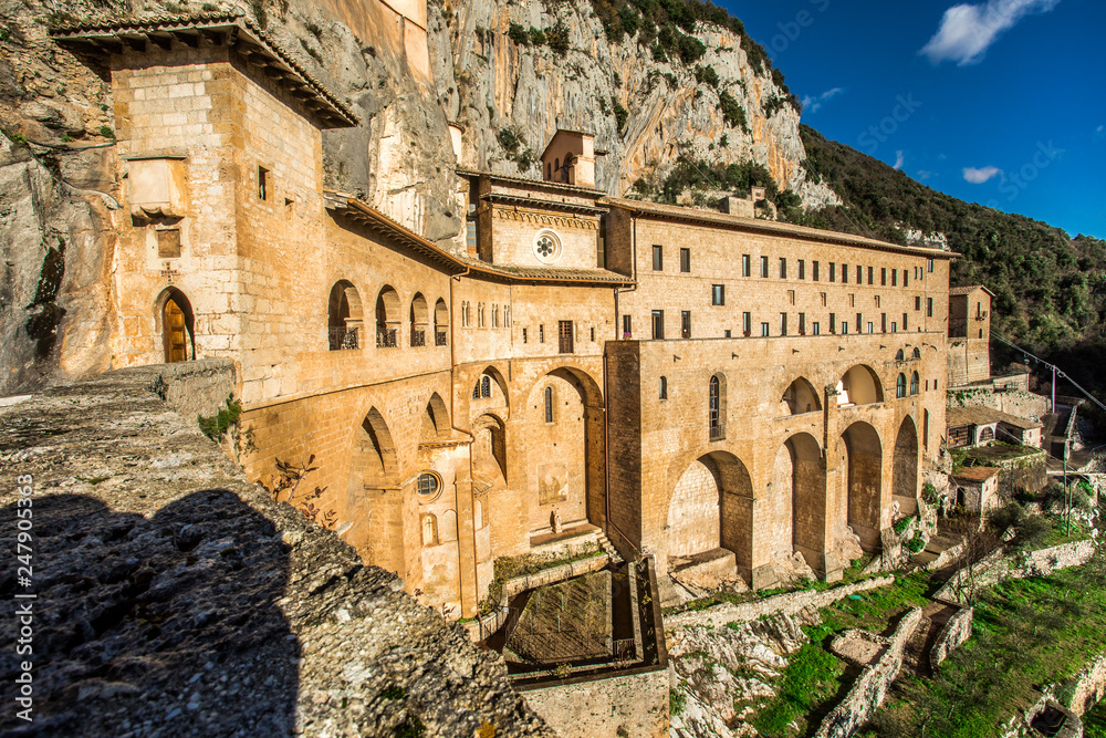 Monastery of Sacred Cave (Sacro Speco) of Saint Benedict in Subiaco, province of Rome, Lazio, central Italy. Monastero del Sacro Speco di San Benedetto da Norcia.