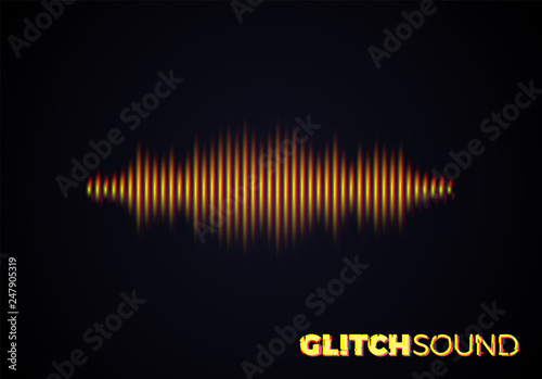 Audio or sound wave with music volume peaks and color glitch effect