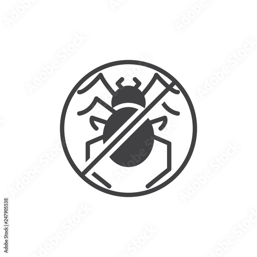 No spider pests vector icon. filled flat sign for mobile concept and web design. Stop spider insects simple solid icon. Symbol, logo illustration. Pixel perfect vector graphics