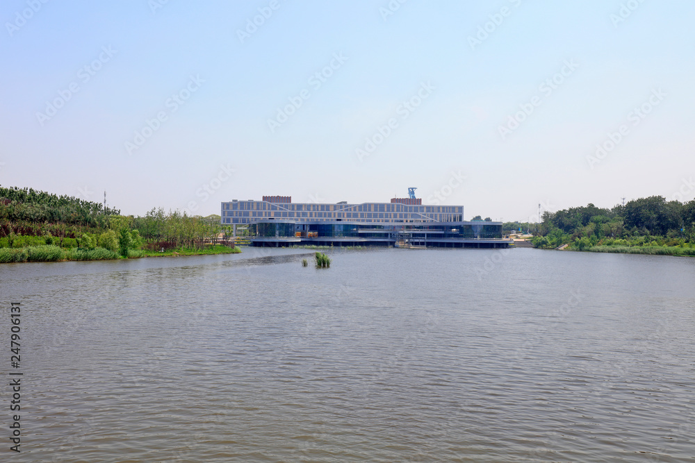 Waterfront landscape in a park