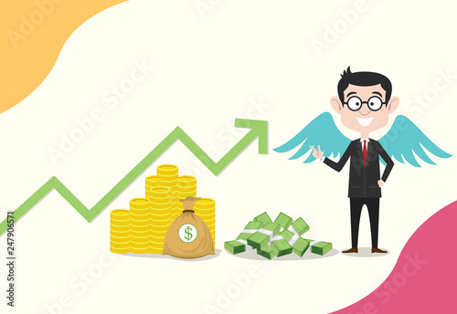 angel investor business concept men with wing on his back for investment startup funding - vector