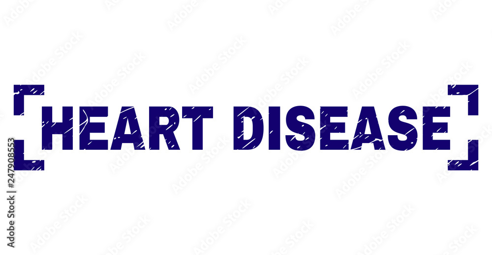 HEART DISEASE title seal imprint with distress texture. Text title is placed between corners. Blue vector rubber print of HEART DISEASE with corroded texture. HEART DISEASE title seal imprint with distress texture. Text title is placed between corners. Blue vector rubber print of HEART DISEASE with corroded texture.