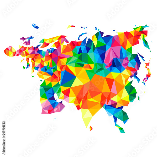 Abstract continent of Eurasia from triangles. Origami style. Vector polygonal pattern for your design.