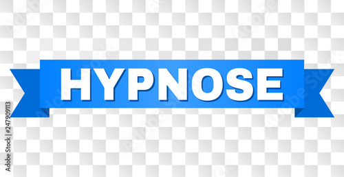 HYPNOSE text on a ribbon. Designed with white caption and blue stripe. Vector banner with HYPNOSE tag on a transparent background.