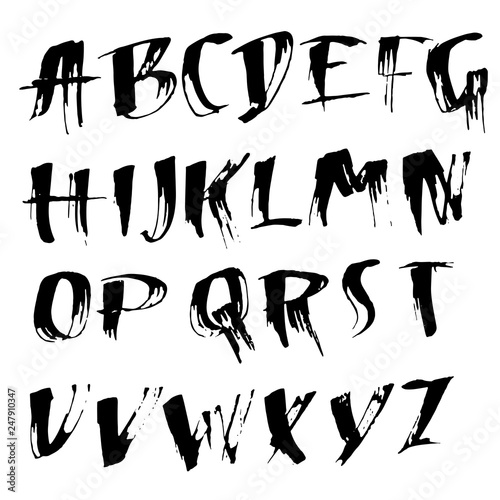 Grungy modern dry brush lettering. Handdrawn grunge ink font. Vector illustration.