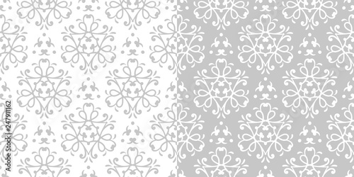 Abstract seamless backgrounds compilation. Gray and white monochrome patterns