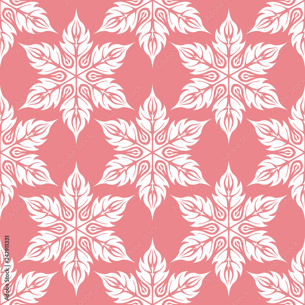  Floral seamless pattern. White flowers on pink background