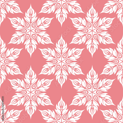  Floral seamless pattern. White flowers on pink background