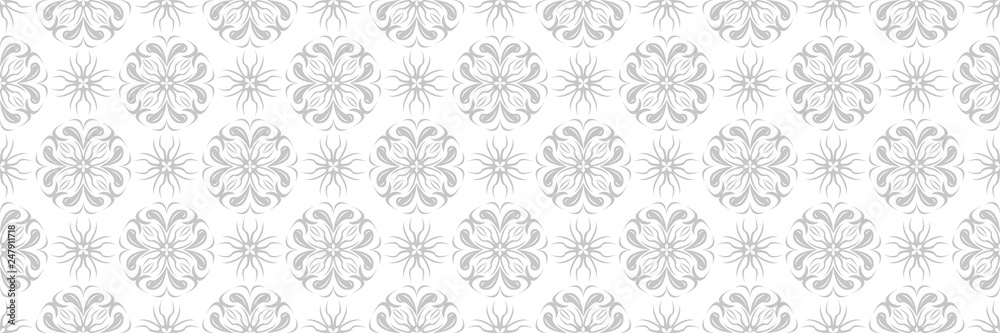 Floral gray print on white. Long seamless pattern