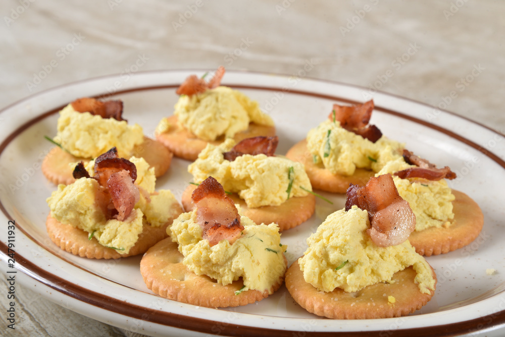 Deviled egg and bacon appetizer Deviled egg and bacon appetizer