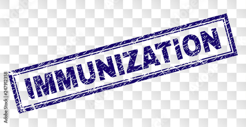 IMMUNIZATION stamp seal imprint with rubber print style and double framed rectangle shape. Stamp is placed on a transparent background.