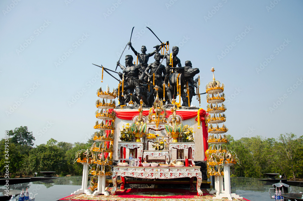 The monument of eleven warriors leaders of Khai Bangrachan in Bang Rachan  village of Singburi city in Sing Buri, Thailand. Stock Photo | Adobe Stock