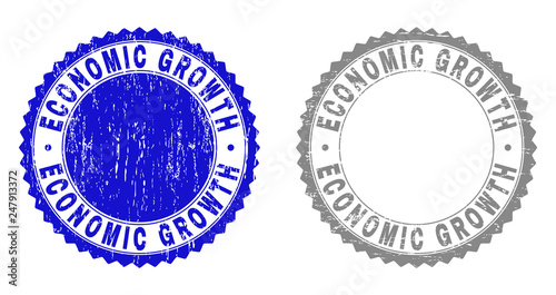 Grunge ECONOMIC GROWTH stamp seals isolated on a white background. Rosette seals with grunge texture in blue and gray colors.