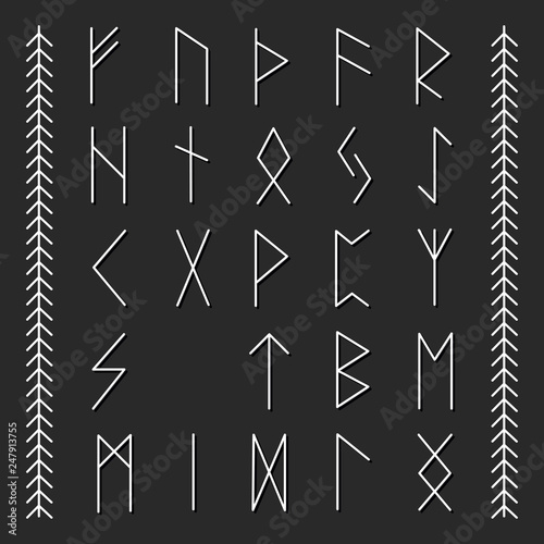 Set of Old Norse Scandinavian runes. Runic alphabet, futhark.