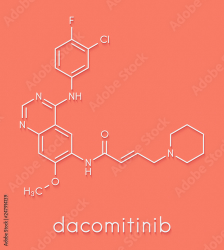 Dacomitinib cancer drug molecule (EGFR inhibitor). Skeletal formula. photo