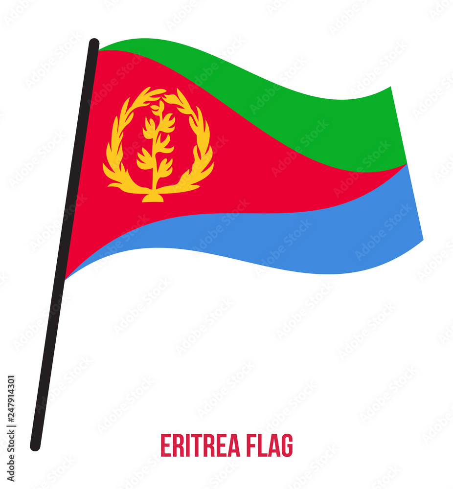 Fototapeta premium Eritrea Flag Waving Vector Illustration on White Background. Eritrea National Flag.
