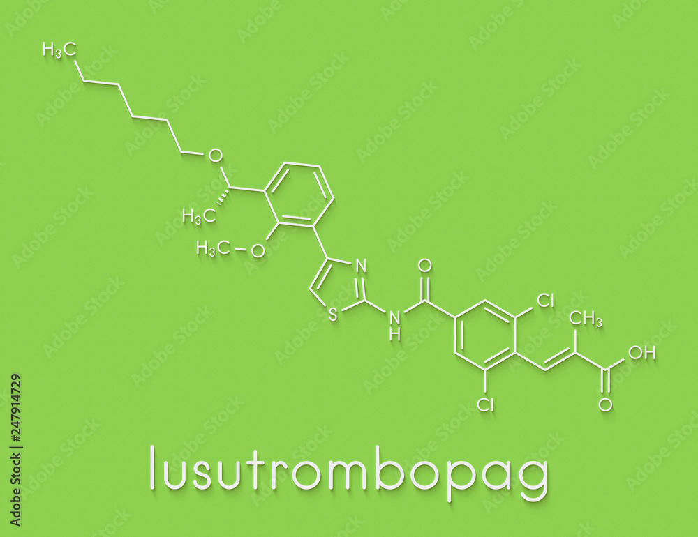 Lusutrombopag drug molecule (thrombopoietin receptor agonist). Skeletal formula.