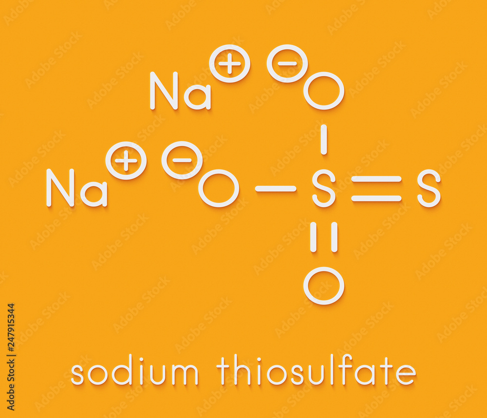 Sodium thiosulfate, chemical structure. Skeletal formula. Stock