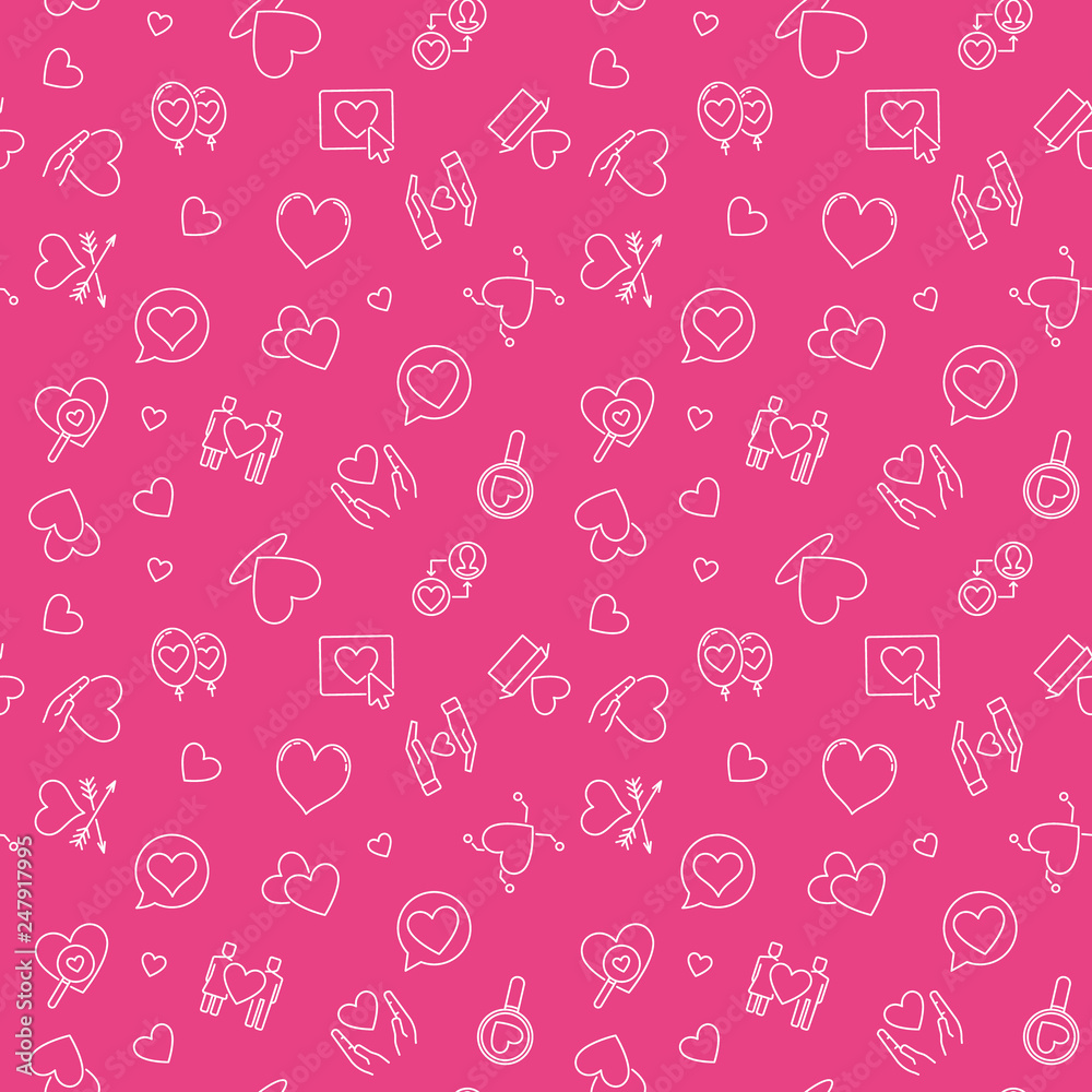 14 February Valentine's Day vector red concept outline seamless pattern 14 February Valentine's Day vector red concept outline seamless pattern