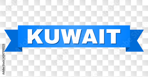 KUWAIT text on a ribbon. Designed with white caption and blue tape. Vector banner with KUWAIT tag on a transparent background.