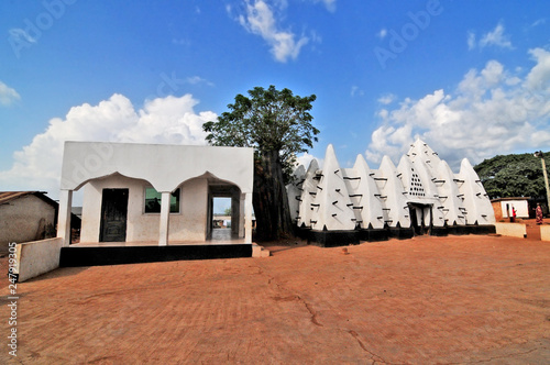 The Larabanga Mosque is built in the Sudanese architectural style in the village of Larabanga, Ghana