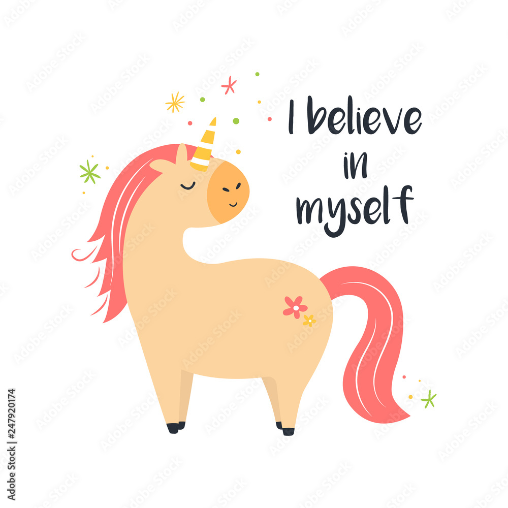 Cute magical unicorn. Inspirational card Cute magical unicorn. Inspirational card