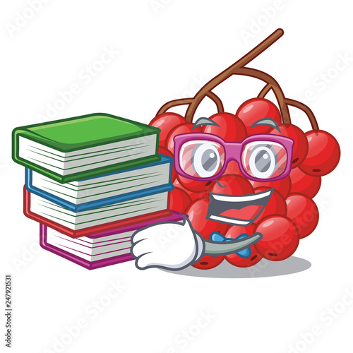 Student with book rowan berries isolated with the mascot photo