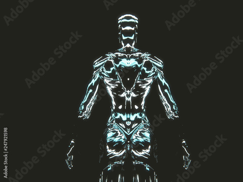 glow neon human body part with reflection on black background 