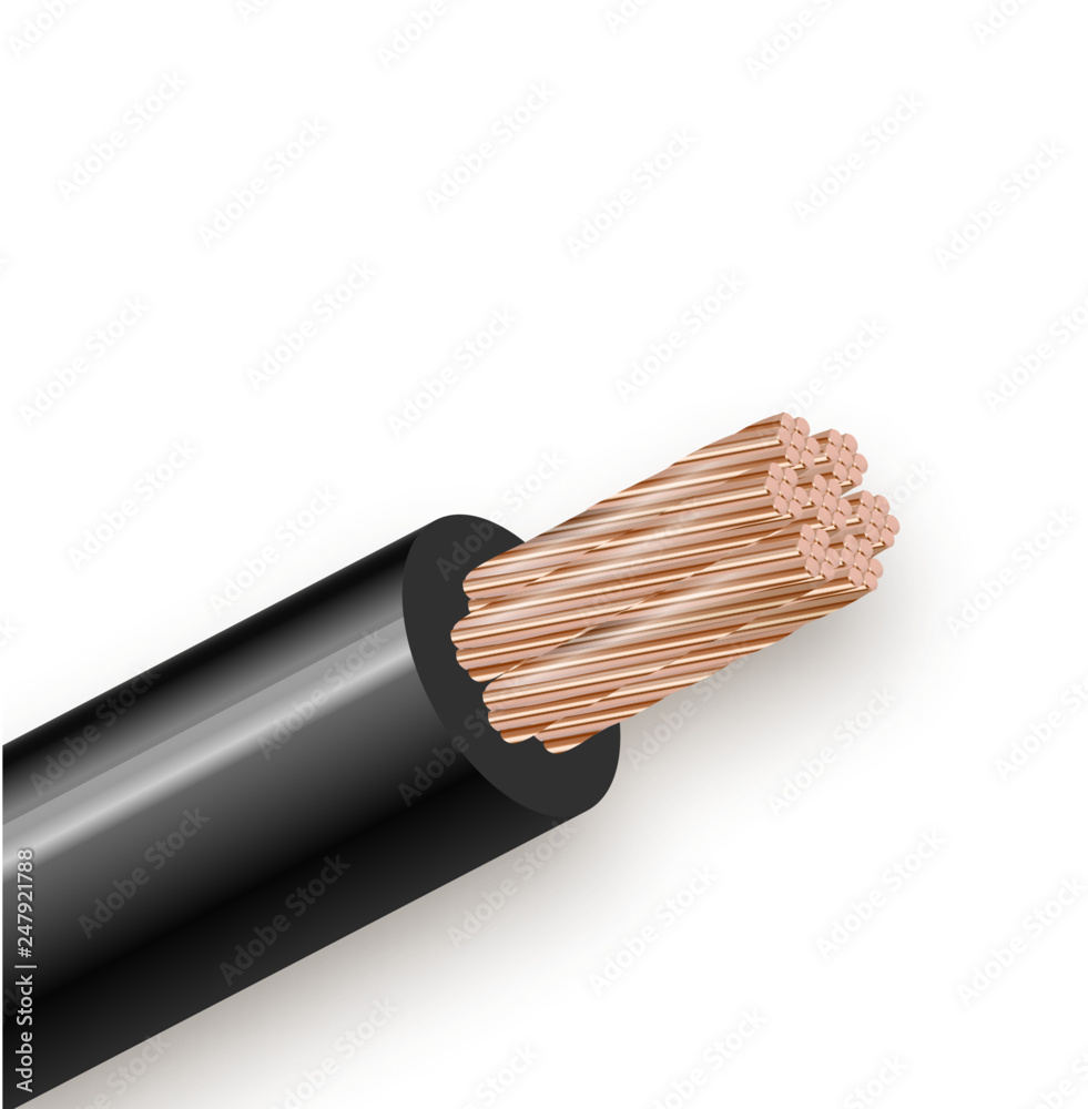 Black Wire Electrical Cable Isolate On White Background Stock