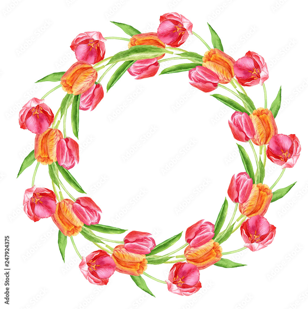 Spring wreath. Early watercolor painted flowers. Save the date, congratulations, postcard for a wedding, holiday Spring wreath. Early watercolor painted flowers. Save the date, congratulations, postcard for a wedding, holiday