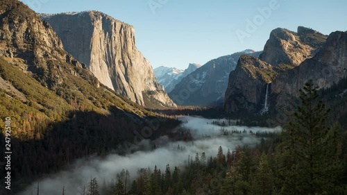 Time Lapse of the fog moving across the bottom of Yosemite Valley. photo