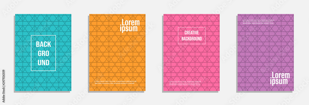 Colorful and modern cover design. Set of geometric pattern background