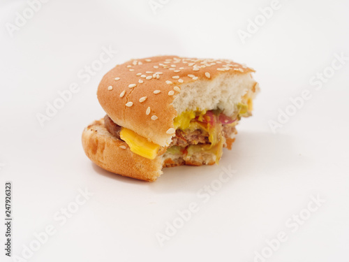 fast food bitten burger on white background