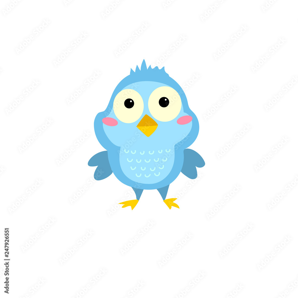 Little cartoon bird. Character is great for children's products: clothes, textiles, postcards, stationery products and other things. Vector illustration.Little cartoon bird. Character is great for chi