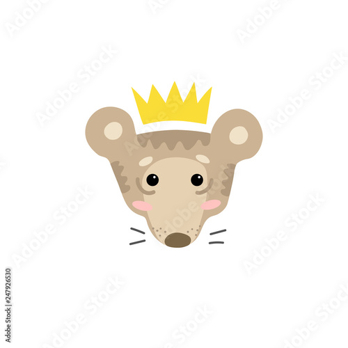 Cute cartoon character of  bear in crown. Cool picture is great for children's products: clothes, textiles, postcards, stationery products and other things. Vector illustration.