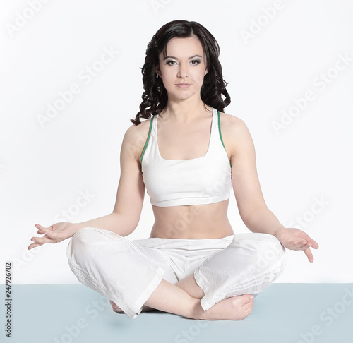 health, sport and beauty concept - sporty woman in cotton underwear doing exercises