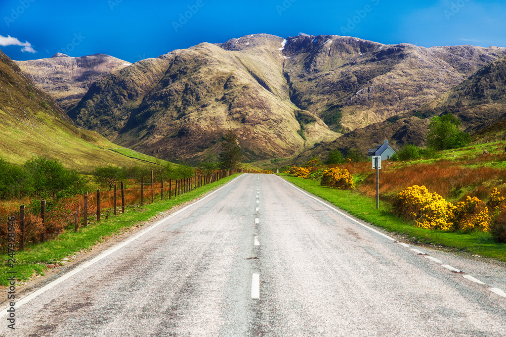 Naklejka premium Empty road in Scottish country