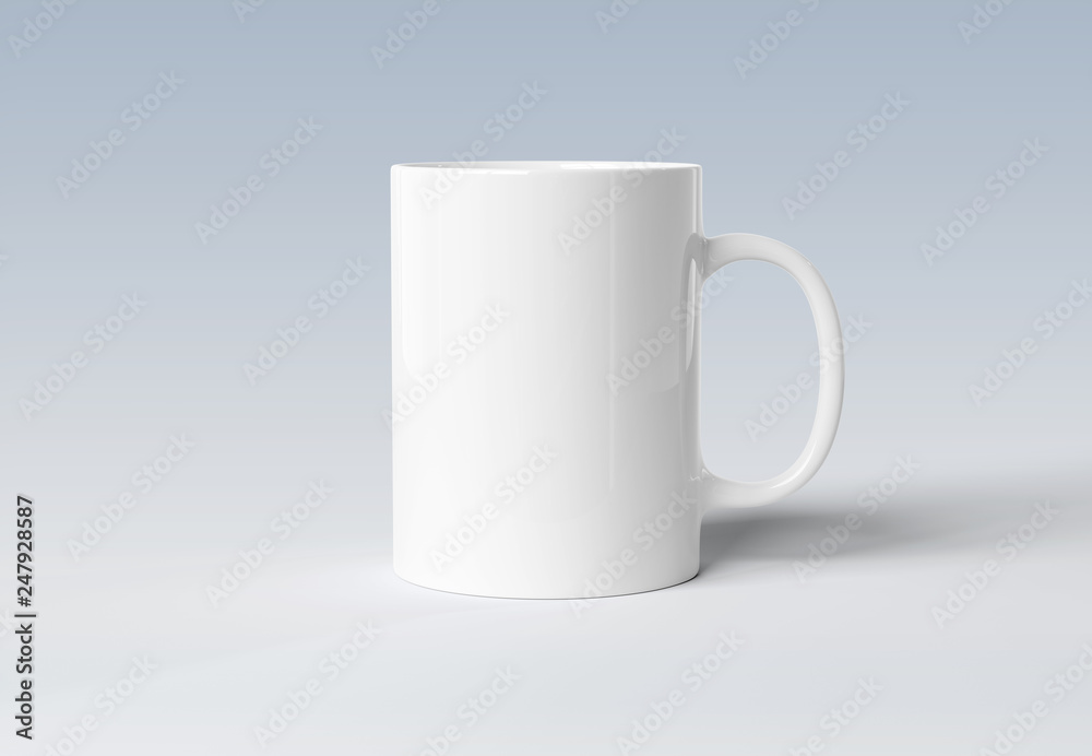 Obraz premium Makieta pusty kubek na białym tle na szary renderowania 3d