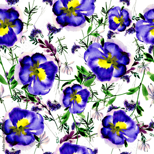 Beautiful seamless floral pattern. Flower illustration. seamless background. Watercolor mix background texture, wrapping paper, textile or wallpaper design - Illustration